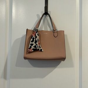 Anne Klein Blush Pebbled Leather Tote with Printed Scarf